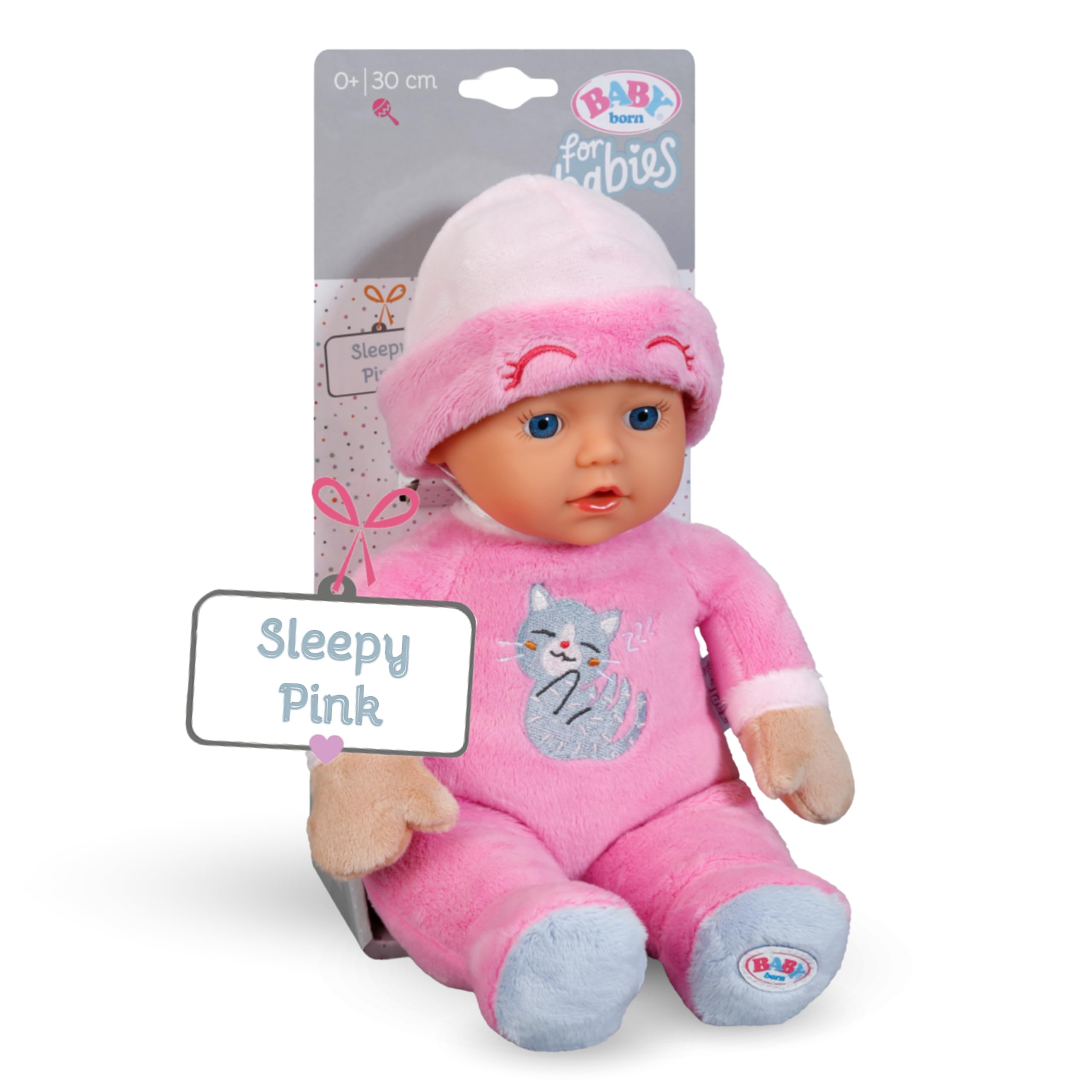 Baby Born for Babies Sleepy Pink – Muñeca Blanda de 30 cm – con Cuerpo Rosa y sonajero Integrado – Muñeca de Tela con gorrito Fijo – Apta para recién Nacidos
