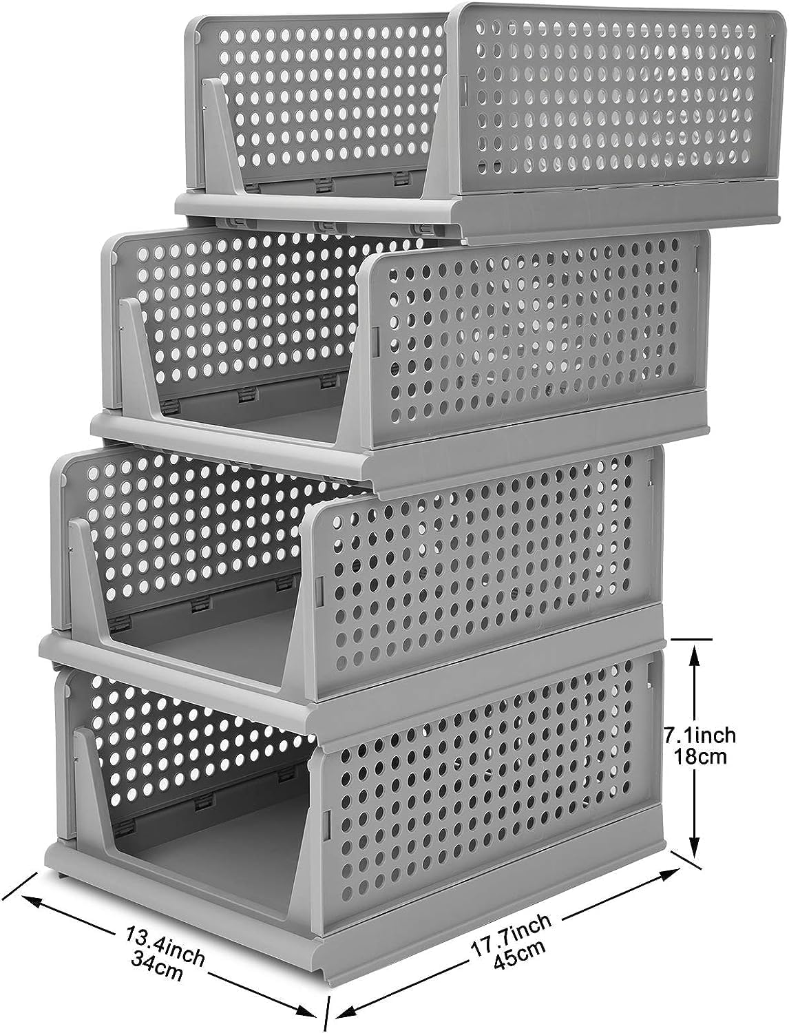 Stackable Wardrobe Organizer for Clothes - Multipurpose Foldable Plastic Closet Storage Organizer for Kitchen & Bathroom (Pack of 4, Grey)
