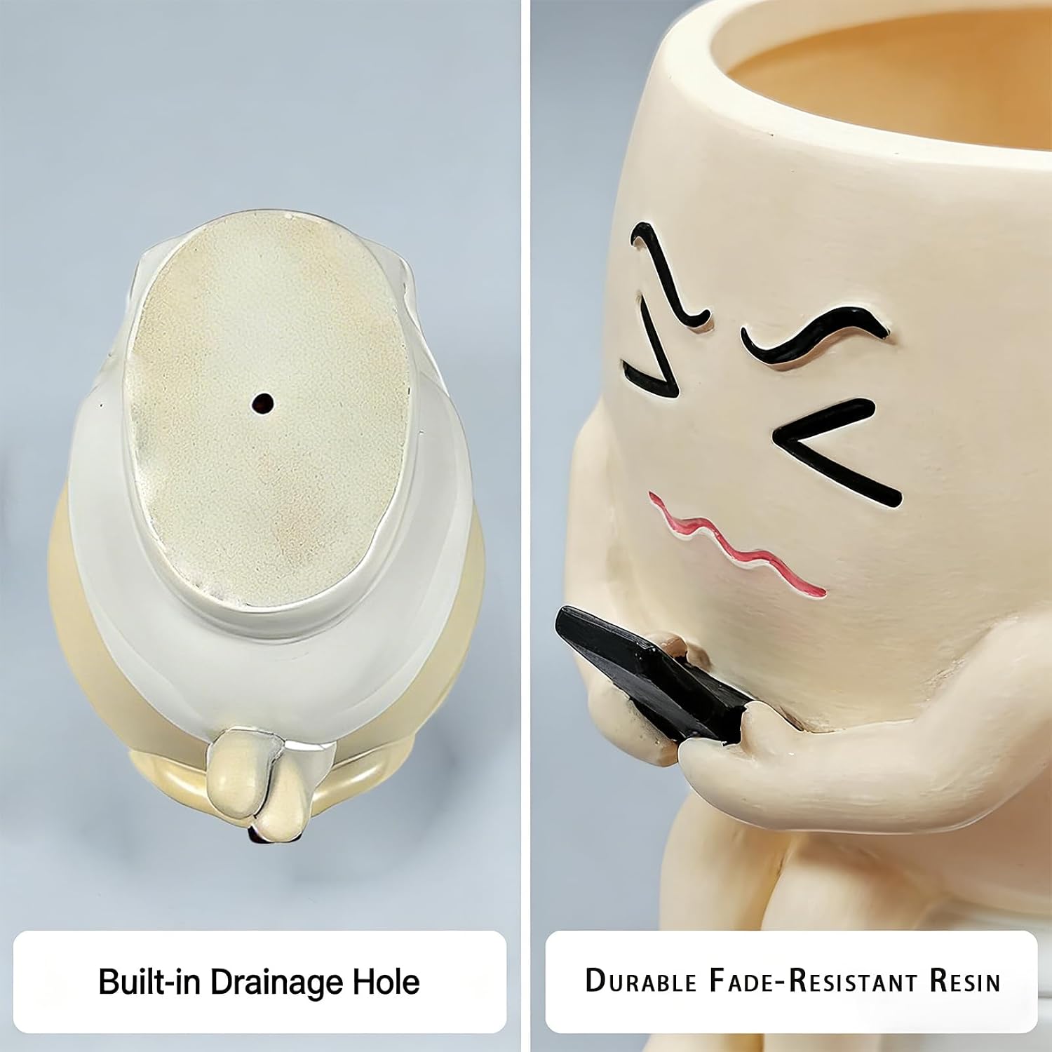 Funny Bathroom Planter Decor 5.2" Resin Toilet Planter Pot with Drainage Hole, Succulent Pots Cute Face Planter Pot for Outdoor, Unique Planters for Indoor Plants for Bathroom, Home image 2
