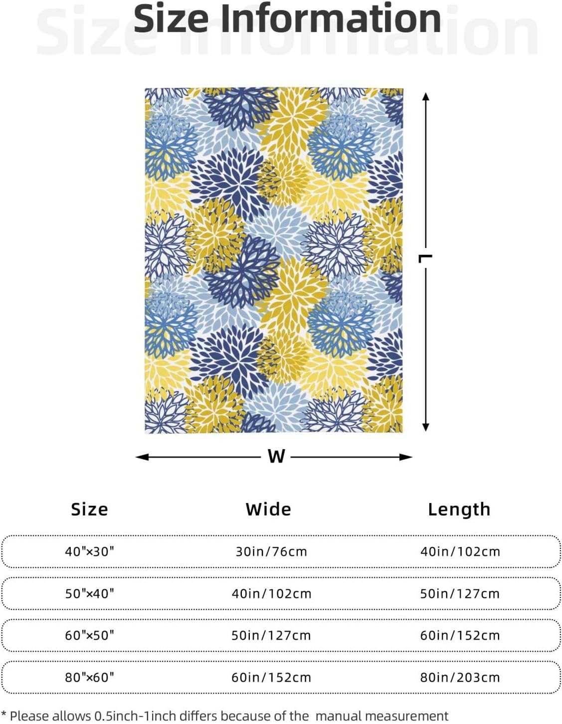 Blue Yellow Navy Chrysanthemum Flowers Fleece Throw Blanket Ultra Soft Cozy Decorative Flannel Blanket All Season for Home Bed Couch Chair Travel 50x40in - Image 2