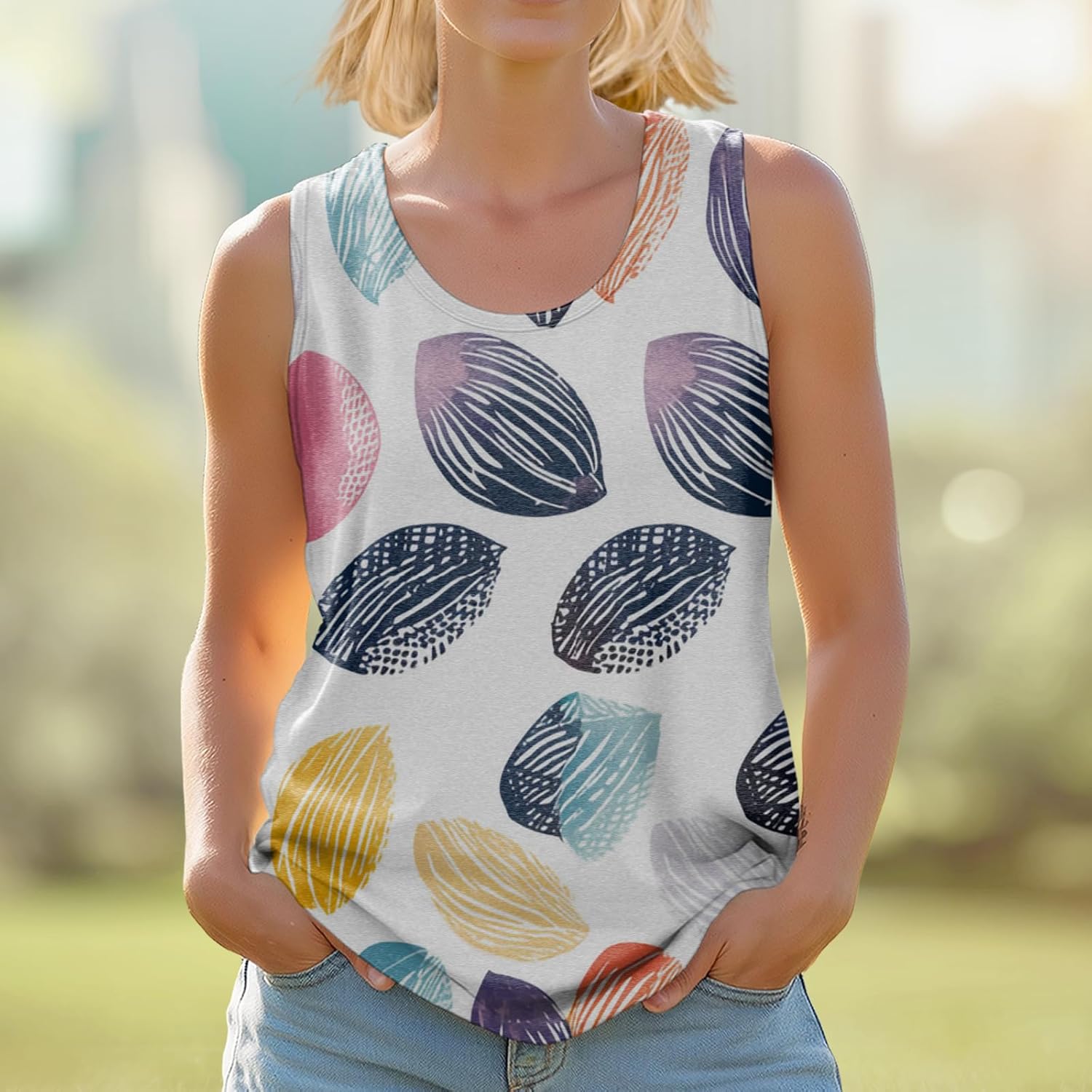 Women's 2025 Tank Tops Sleeveless Shirts Scoop Neck Casual Novelty Baggy Plus Size Oversized Funny Summer Tee - Image 2