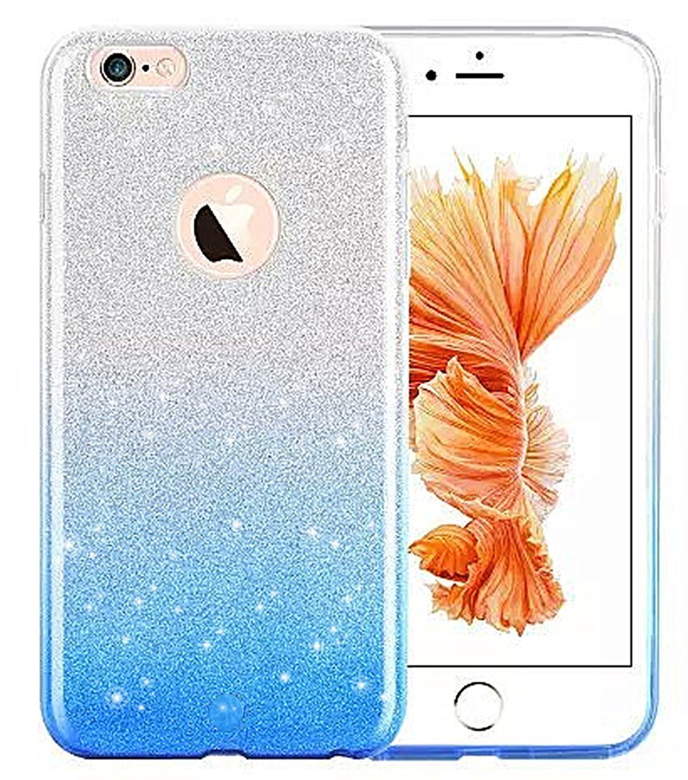 iPhone 6s Plus Case, Bling Sparkle Crystal Premium 3 Layer Hybrid Semi-Transparent Soft Protective Cover Case for iPhone 6/6s Plus 5.12 Inch(Gradient Blue)