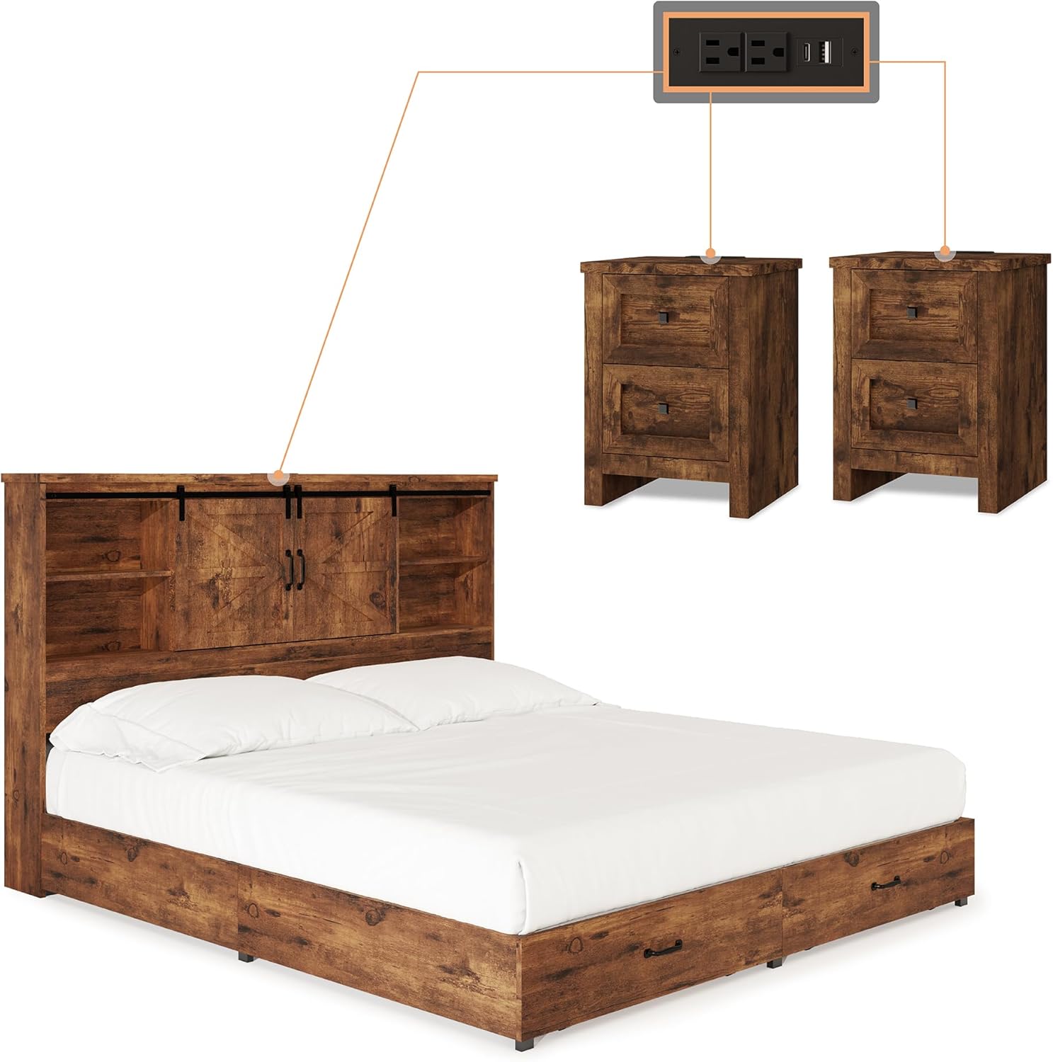 AMERLIFE Queen Bed Frame with Nightstands Set of 2, 3Piece