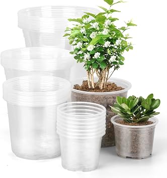 OUPSAUI 28 Pack 4/5/6/7 Inch Clear Nursery Pots for Plants with Drainage Holes, Clear Plastic Seedling Flower Plant Pot Insert, Seed Starter Pots