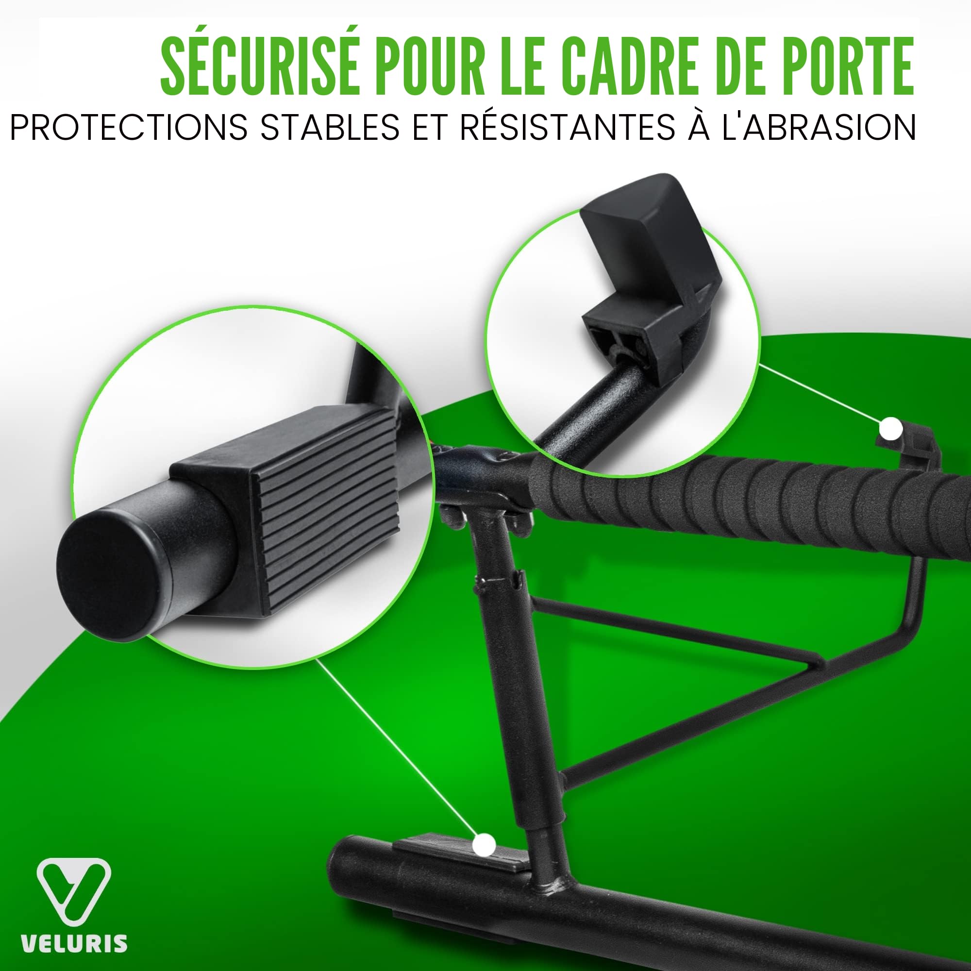 Veluris Barre de traction pour cadre de porte - Barre de traction très résistante [jusqu'à 200 kg] - Barre de porte sans montage - 20 cm plus haut dans le cadre - Également pour dips et push ups