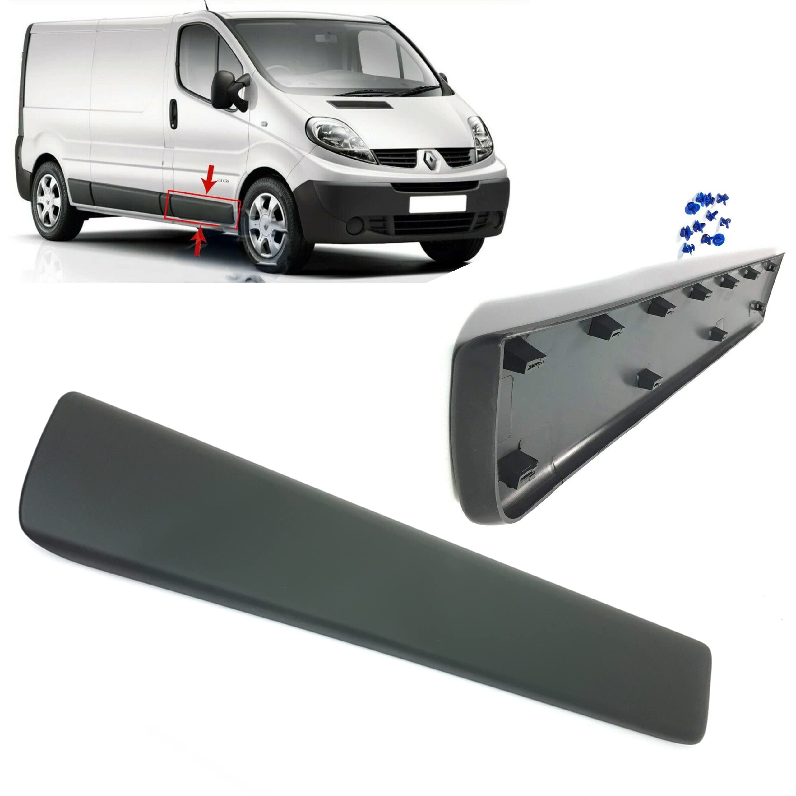 Juego completo de molduras para puerta lateral compatible con Vivaro Trafic MK2 Primaster 2001-2014 (juego derecho LWB)