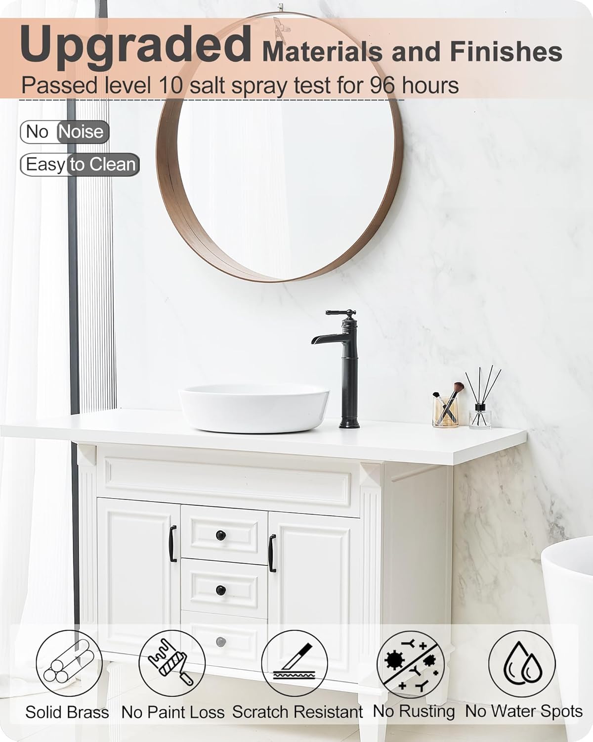 Oil Rubbed Bronze Bathroom Faucet, Brass Tall Bathroom Sink Faucet Single Handle Waterfall, 4 Inch 3 Hole Bathroom Sink Faucet with Pop-Up Drain & Water Hose for Farmhouse