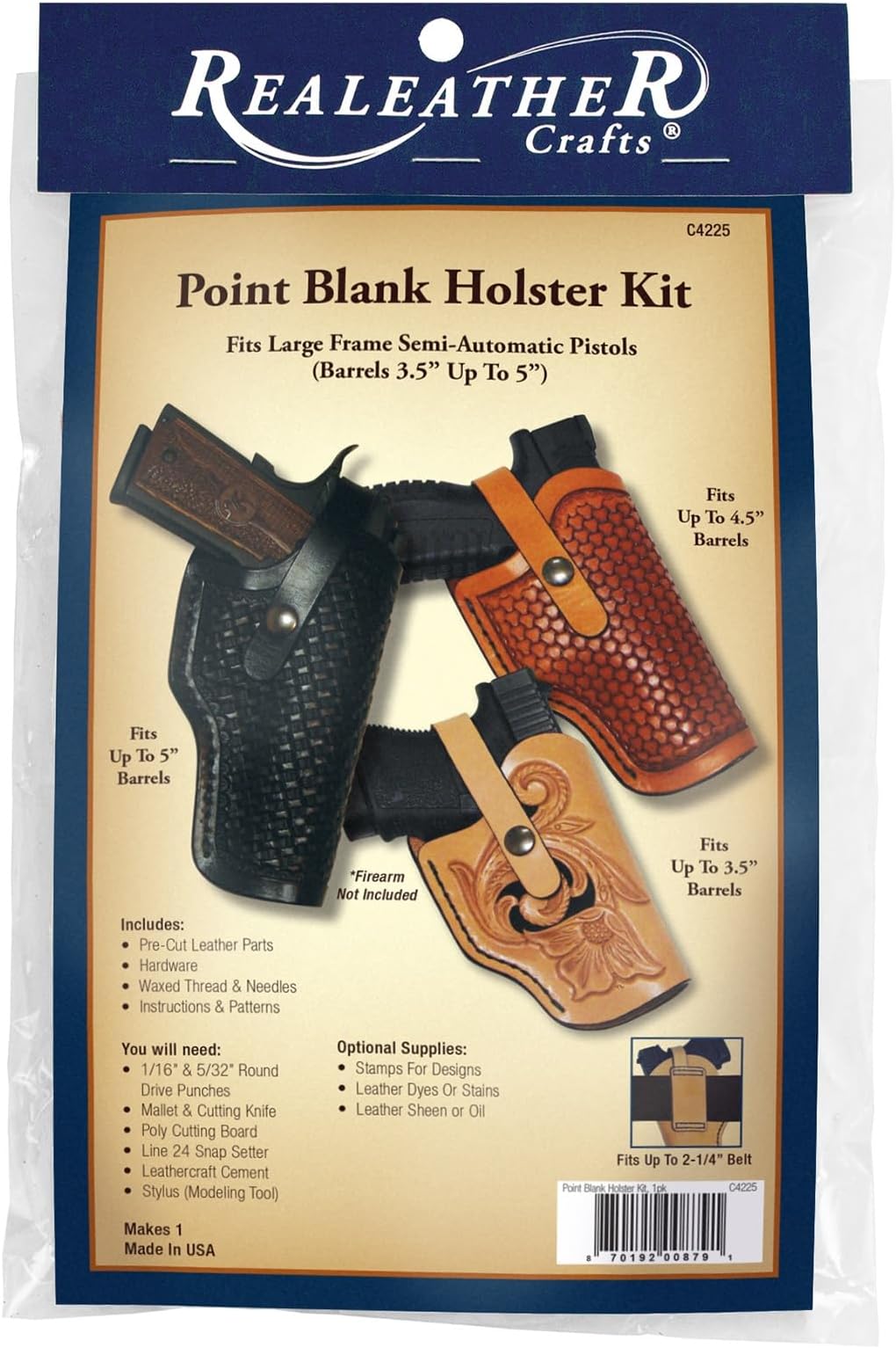 Realeather C4225-00 Point Blank Holster Leathercraft Kit, 2.25", Natural, 1-Kit
