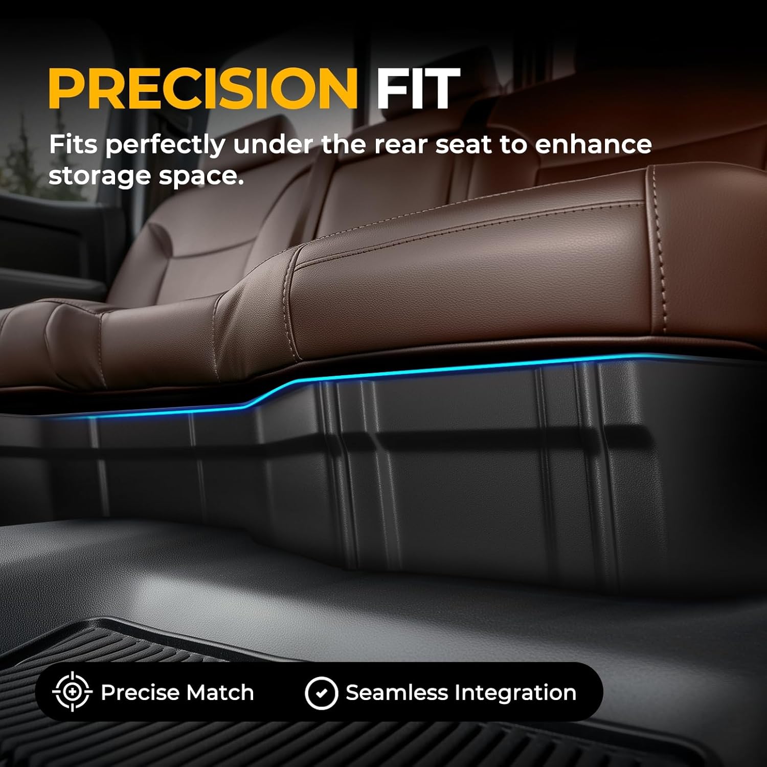 Auto Dynasty Rear Under Seat Tool Cargo Storage Box Organizer Tray Compatible with Chevy Silverado GMC Sierra 1500 2500HD 3500HD Crew Cab Pickup 2007-2019, Lightweight Design, Glossy Black