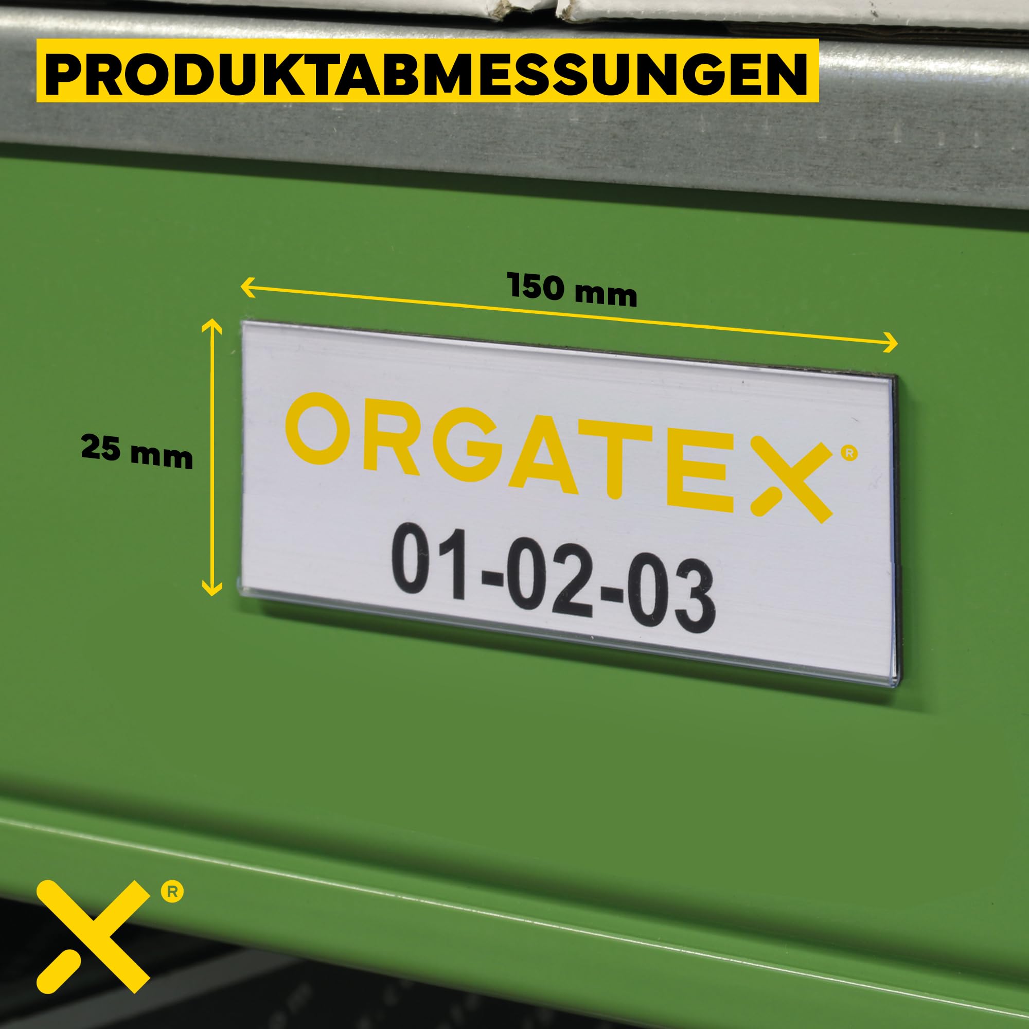 Magnetischer Etikettenträger StandardLabel, 100 St. 25 x 150mm | Transparentes PVC, vollflächig magnetisch, 3-seitige Öffnung, Regalbeschriftung, 25 x 150 mm, 100 St.