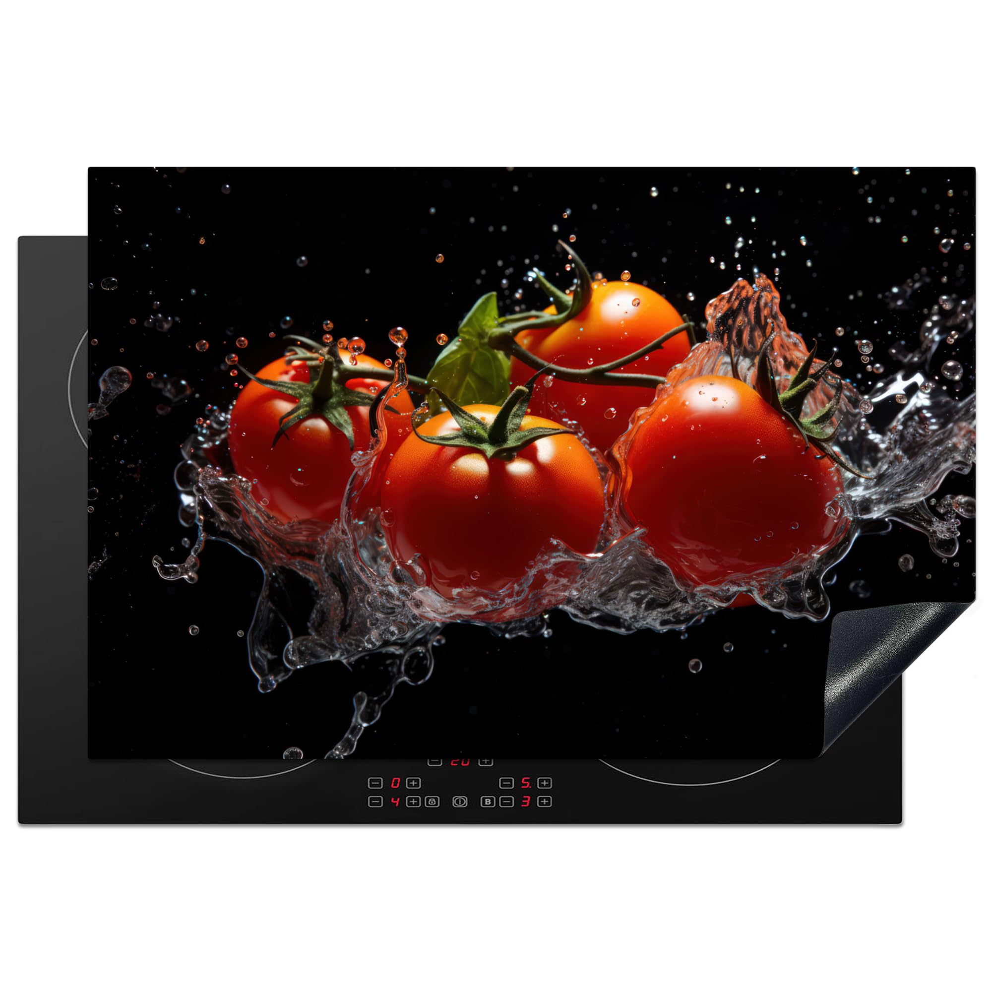 KitchenYeah© Induction Hob Protector Mat 20.3"x29.9" / 76x51.5 cm Stove Cap Top Cover Kitchen Cooker Covers for Electric Hobs Vinyl Tomatoes - Black - Water - Red - Vegetable