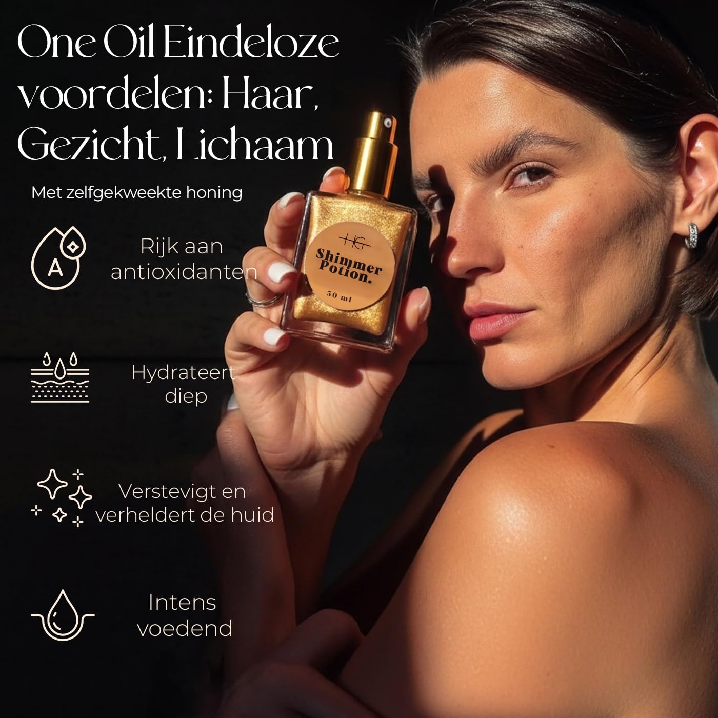 Shimmer Potion Suchy Olejek miodowy, nawilżający i błyszczący olejek do ciała i twarzy (brązowy odcień, 50 ml)