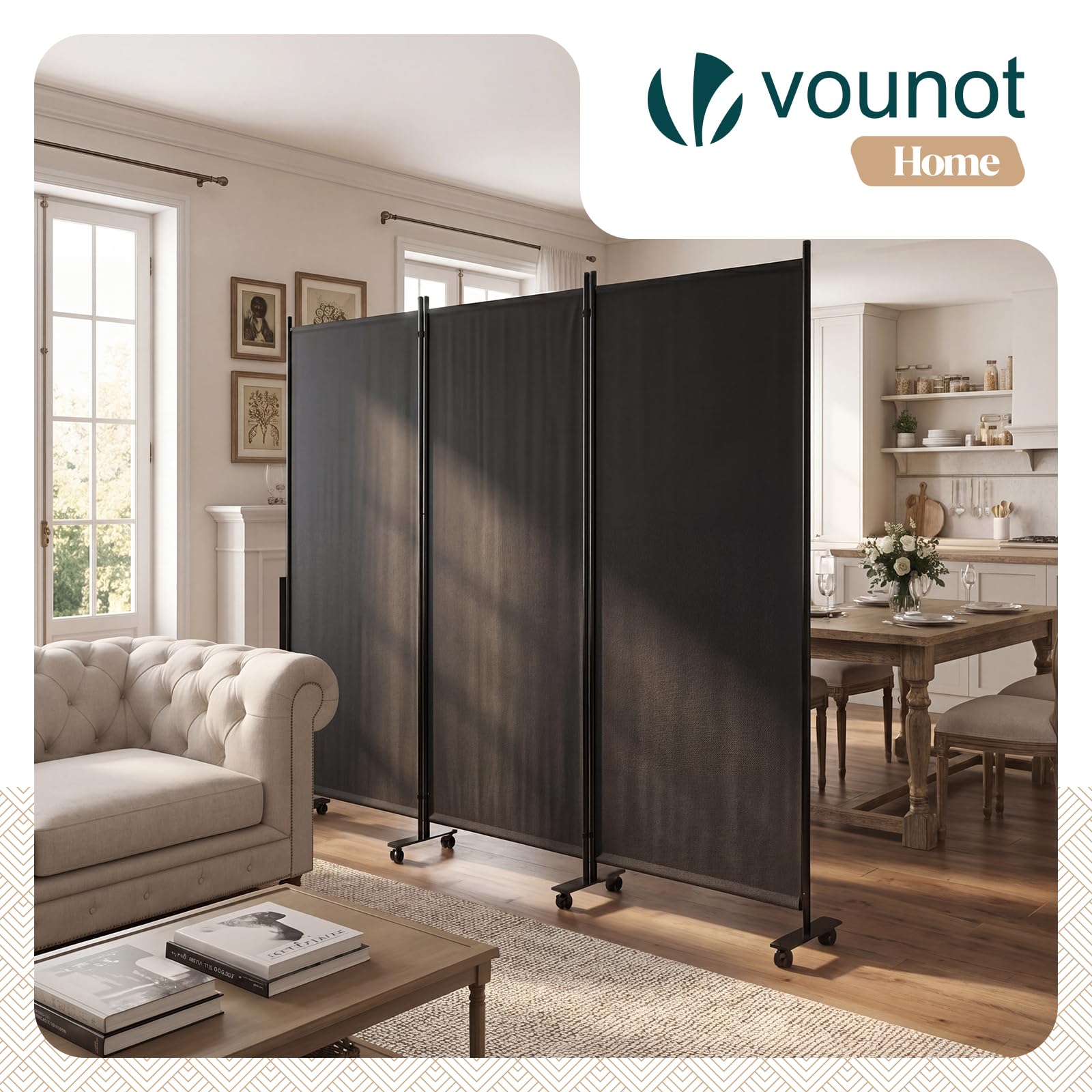 VOUNOT® Paravent Raumteiler 3 Teilig auf Rollen Freistehend Stoff Trennwand Klappbar Sichtschutz Stellwand für Balkon Wohnzimmer Schlafzimmer und Büro 262 x 30 x 180 cm Anthrazit