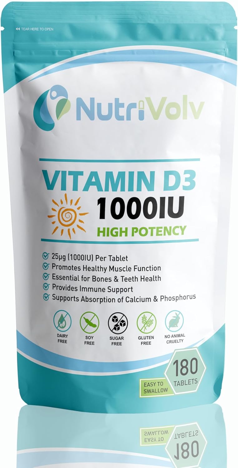 Vitamin D 1000IU | 6 Months Supply | 180 Easy-Swallow Vitamin D3 Vegetarian Tablets | High Strength | Immune & Bone Support Supplement | General Health & Wellbeing | 25µg