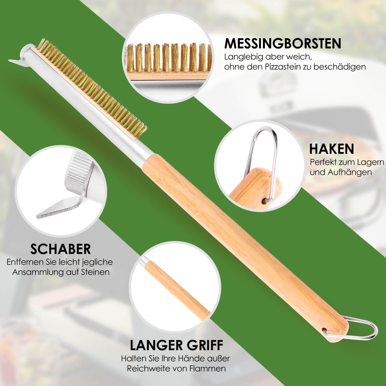 Profi Pizzaofen-Bürste 52cm mit Edelstahlschaber und Messingborsten – Ideal für Outdoor- und Indoor-Öfen