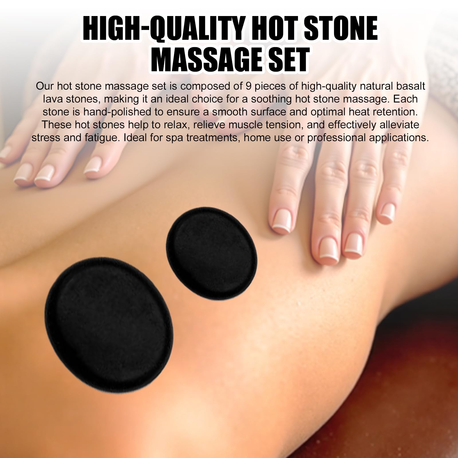 Hot Stone zestaw do masażu: 9 sztuk kamieni do masażu, bazalt, przenośne, gorące kamienie do masażu z bazaltu, zestaw do masażu i relaksu oraz leczenia SPA