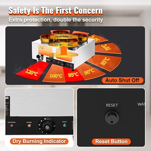 Miniatura 4 de VEVOR Calentador de sopa eléctrico, cuatro ollas redondas de acero inoxidable de 7.4 cuartos de galón de temperatura ajustable de 86  185 F, 1500 W