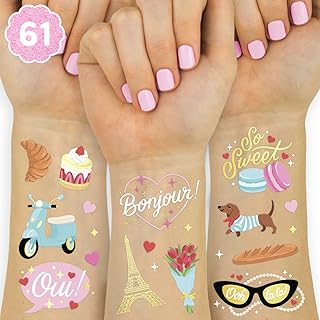 xo, Fetti Paris Themed Party Temporary Tattoos - 61 Foil Styles | Parisian Birthday Decorations, Ooh La La Party Accessory, Eiffel Tower Theme Favor, Cute Macaron Gift + Pink Baby Shower Supplies