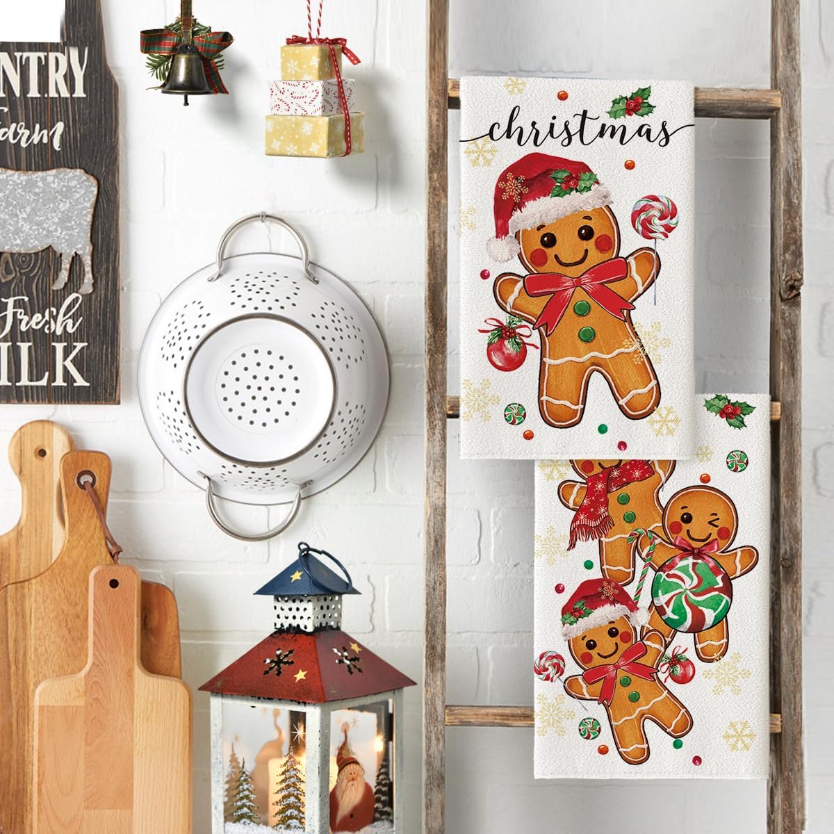 Artoid Mode Gingerbread Candy Christmas Kitchen Towels Dish Towels, 18x26 Inch Holiday Holly Xmas Ball Winter Decoration Hand Towels Set of 2 - Image 3