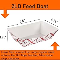 Vista 2 de Bandejas de papel para alimentos, papel a cuadros rojo y blanco. Mediano (2 libras). Paquete de 50 botes desechables y reciclables. Para