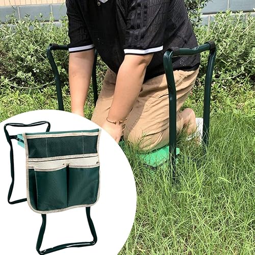 Miniatura 6 de DSISI taburete plegable portátil para jardinería, multifuncional asiento de jardín con bolsa de herramientas almohadilla de espuma 60 × 27 ×