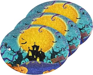 Halloween Pumpkin Castle Kitchen Sponges Autumn Moon Bats Cleaning Dish Sponges Non-Scratch Scrubber Sponge for Kitchen Bathroom Cars, pack of 3