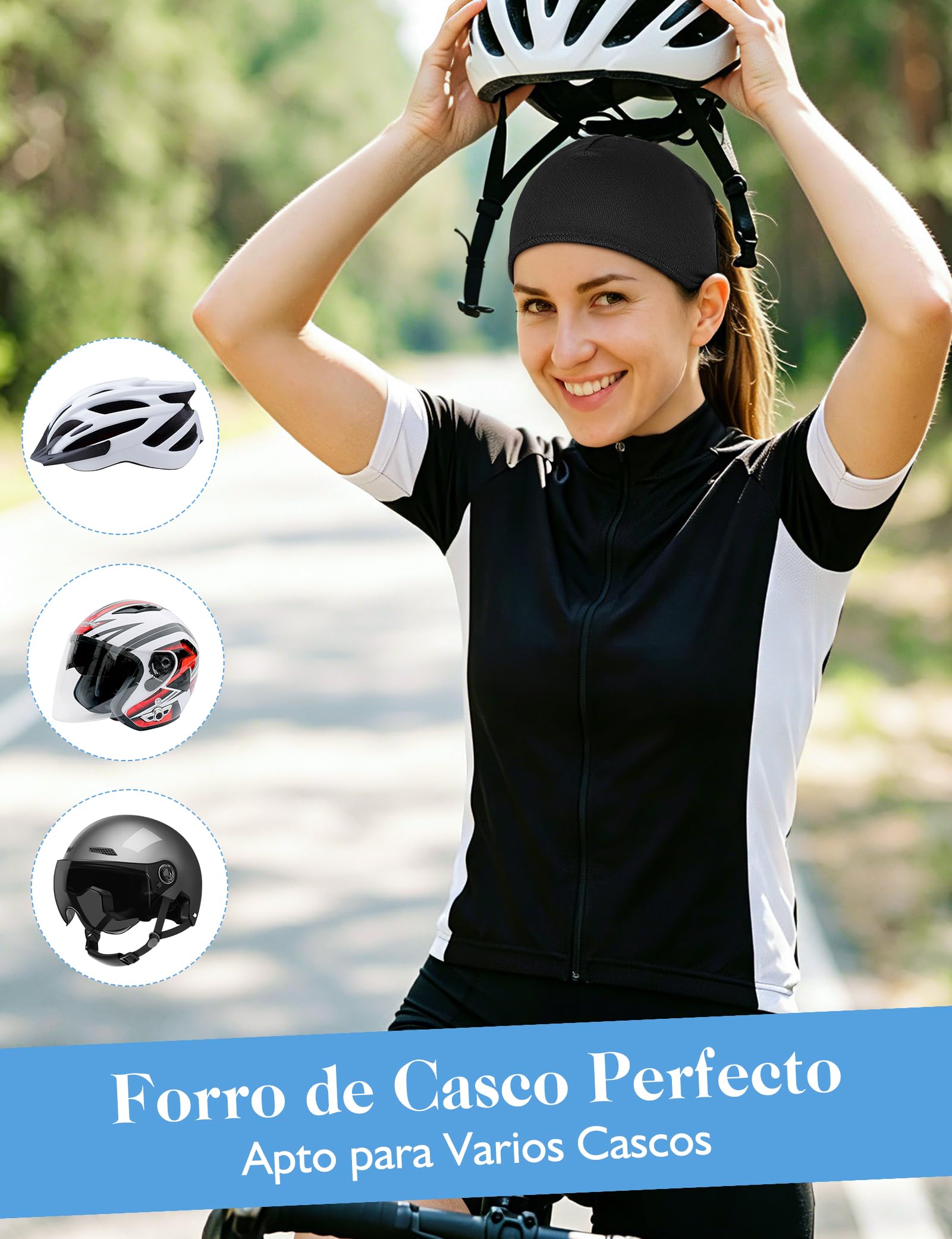 Becellen 2 Piezas Gorros Ciclismo Bajo Casco Verano, Sotocasco Bici Verano Running Forro de Casco Skull Cap Transpirable Multifuncional para Mujer Deporte y Uso Diario