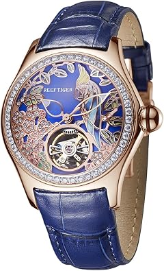 REEF TIGER Womens Luxury Fashion Watches Waterproof Watches Diamonds Pink Dial Automatic Watches RGA7105