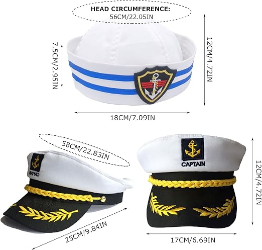 Set De Disfraz De Capitán Marinero Con Gorro Y Pañuelo A Rayas Azul Y Blanco – Accesorio De Cosplay Para Fiestas Náuticas, Halloween Y Carnaval