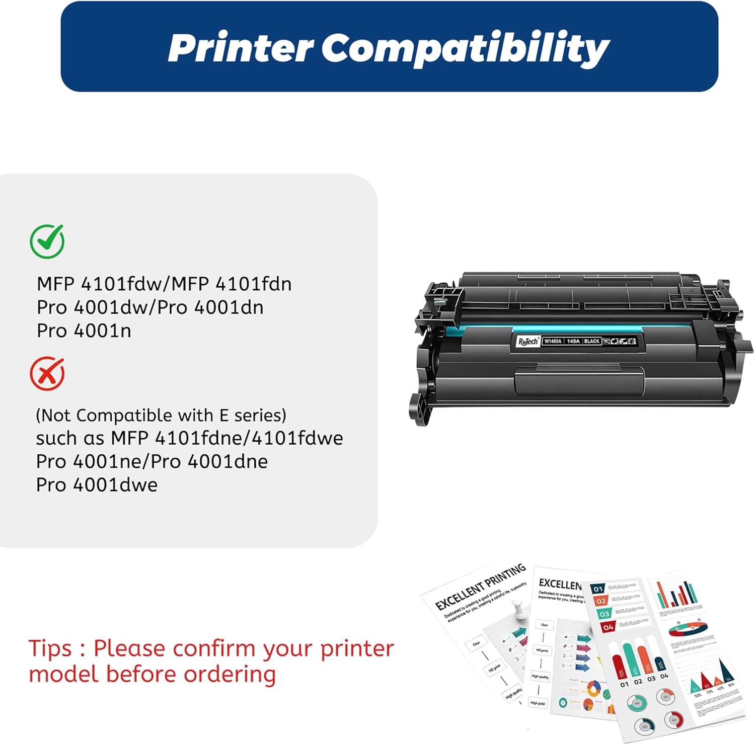 148A Black Toner Cartridges,with Chip for HP 148A 148X W1480A W1480X for HP LaserJet Pro MFP 4101fdw 4001dn 4001n 4101fdn 4001dw Printer Ink,2 Pack