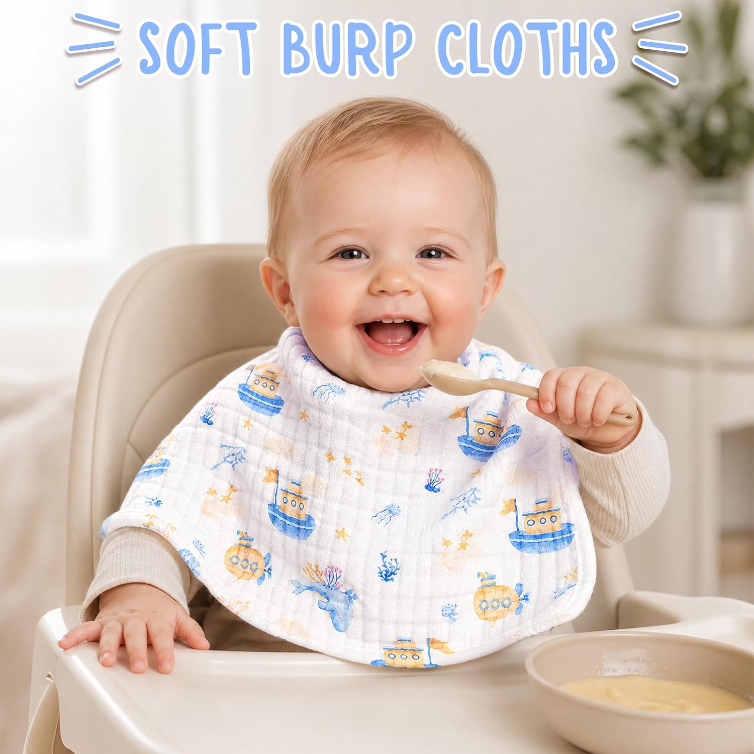 6 Pack Baby Muslin Burp Cloths - 20" x 10" Cotton Burp Rags 6 Layers Muslin Cloth Absorbent Ultra-Soft Burping Cloths Feeding Gifts for Newborns Boys Cute Animal