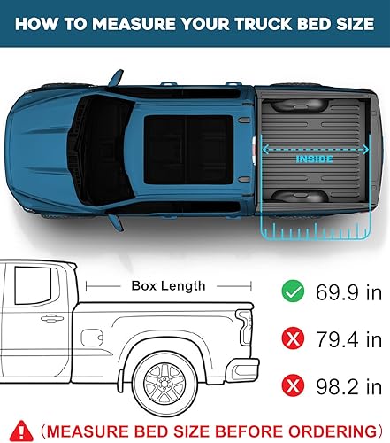 Miniatura 2 de HIWOLF Cubierta Tonneau suave de cuatro pliegues para caja de camioneta para SilveradoSierra 1500 2007-2018 de 5.8 pies (69.3 pulgadas)  No para