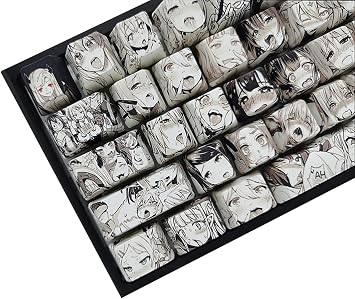 Anime Keycaps 108 PBT Sublimated OEM Cherry MX Switch Mechanical Keyboard Keycaps Black and White