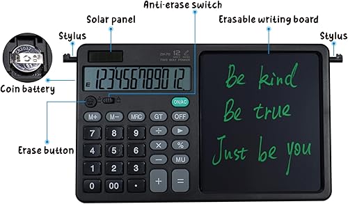 Miniatura 2 de Calculadora de escritorio con pantalla grande con almohadilla de escritura borrable de 7 pulgadas, pantalla grande de 12 dígitos, calculadora jumbo,