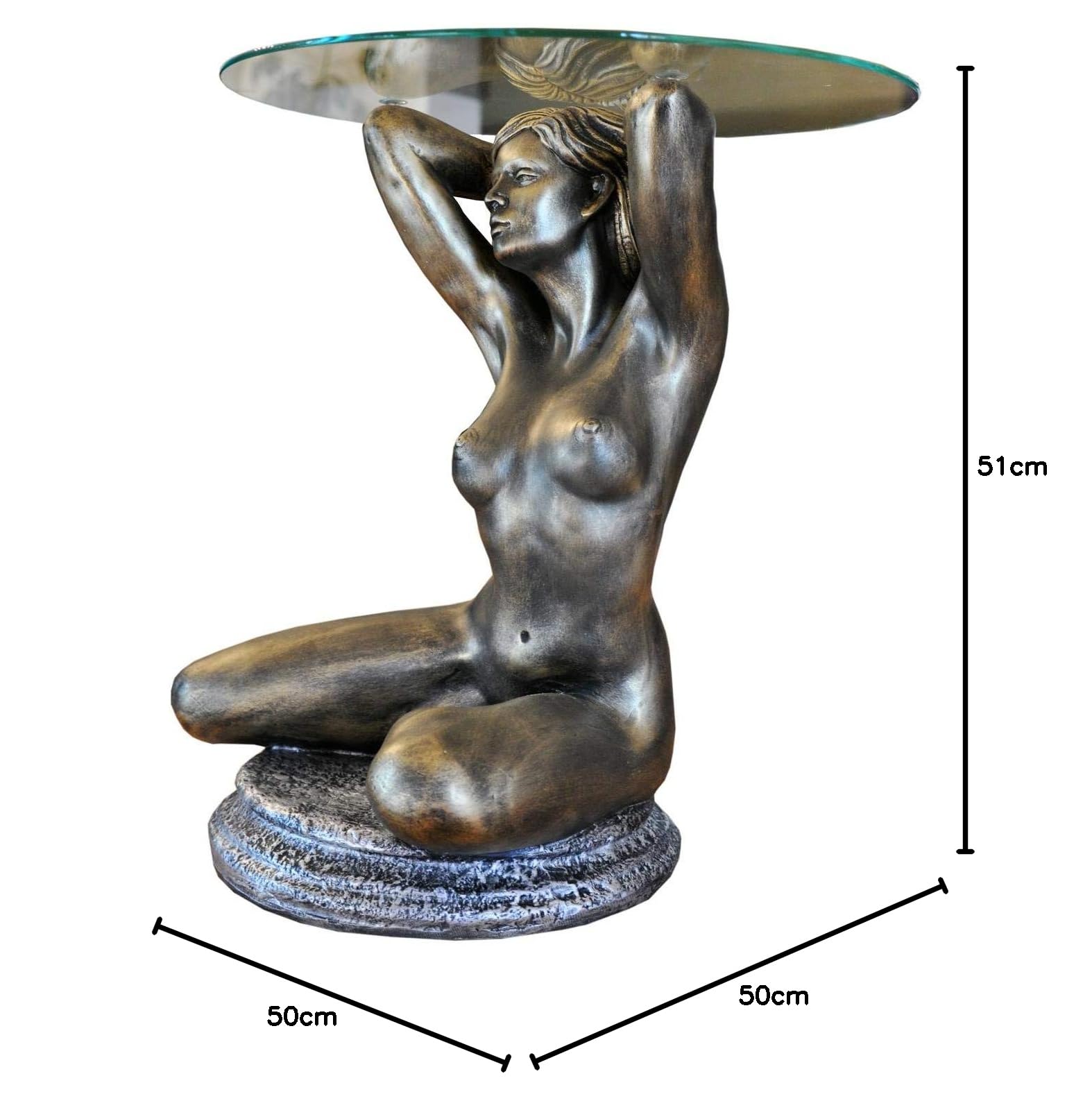 Runder Beistelltisch Glastisch Figurentisch Couchtisch Frauenskulptur Erotiktisch Frauen Akt Blumenständer Blumentisch Telefontisch