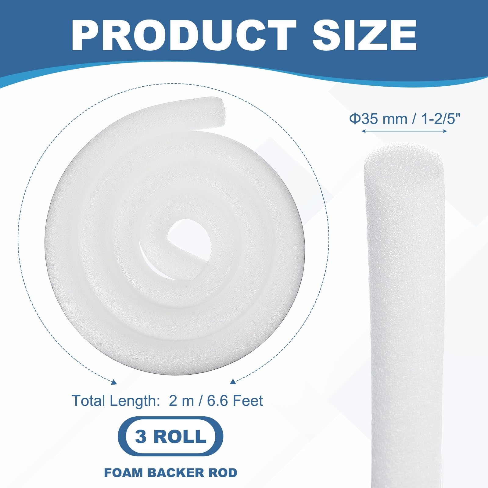 PATIKIL 1-2/5 Inch x 7 Feet Backer Rod for Gaps and Joints 3 Roll Foam Rope Caulk Crack Joint Filler Roll Seal Weather Strip for Home Construction Car White - Image 2
