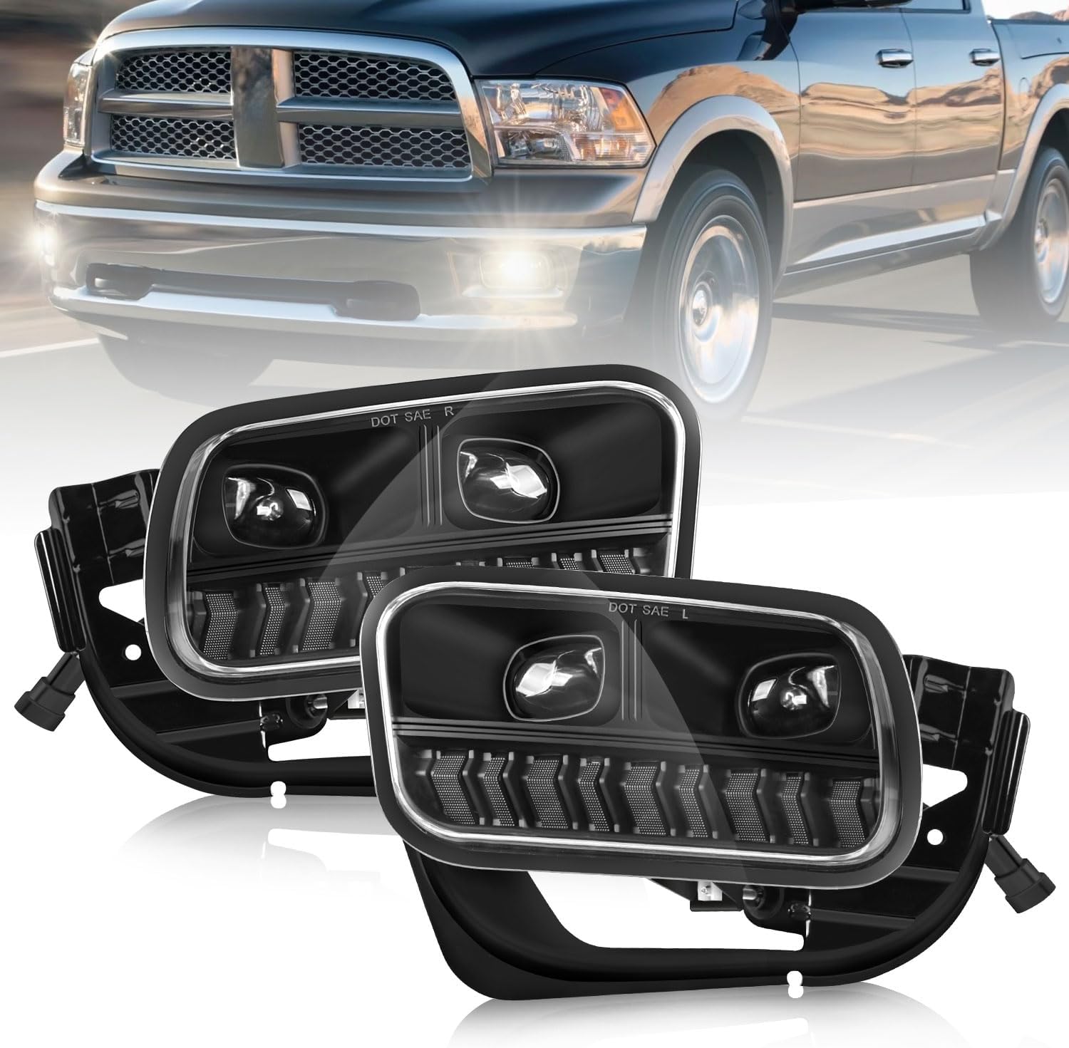 Led Fog Lights for 2009-2012 Dodge Ram 1500 & 2010-2018 RAM 2500 3500 - Pickup Truck Bumper Driving Fog Lamps Replacement (White Light)