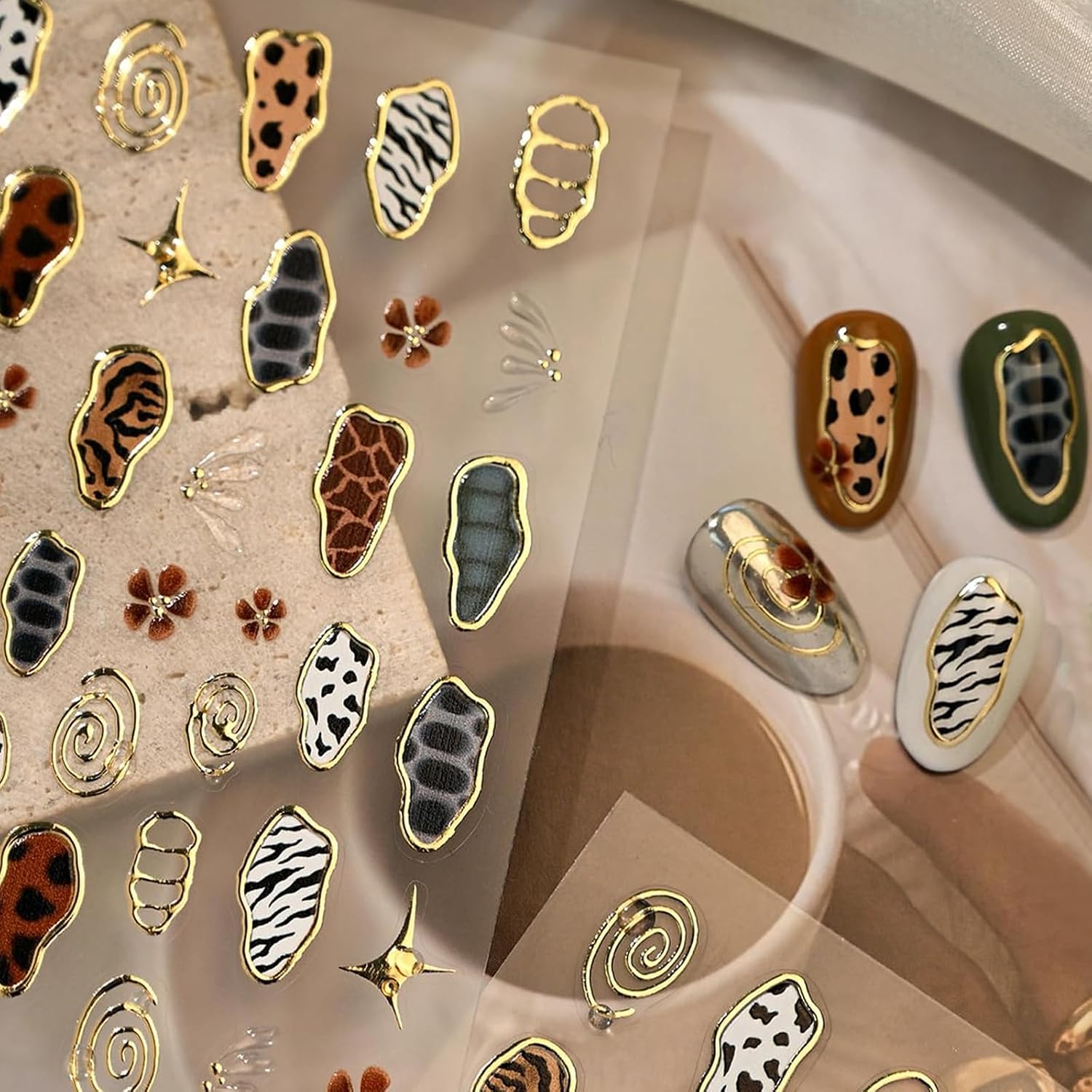 Retro Animal Print Nail Art Stickers Colorful Gold Zebra Print Nail Decals Leopard Print Cow Print Design Nail Stickers for Women Girls DIY Manicure Decoration 1 Sheets Exquisite Cardstock Set image 2