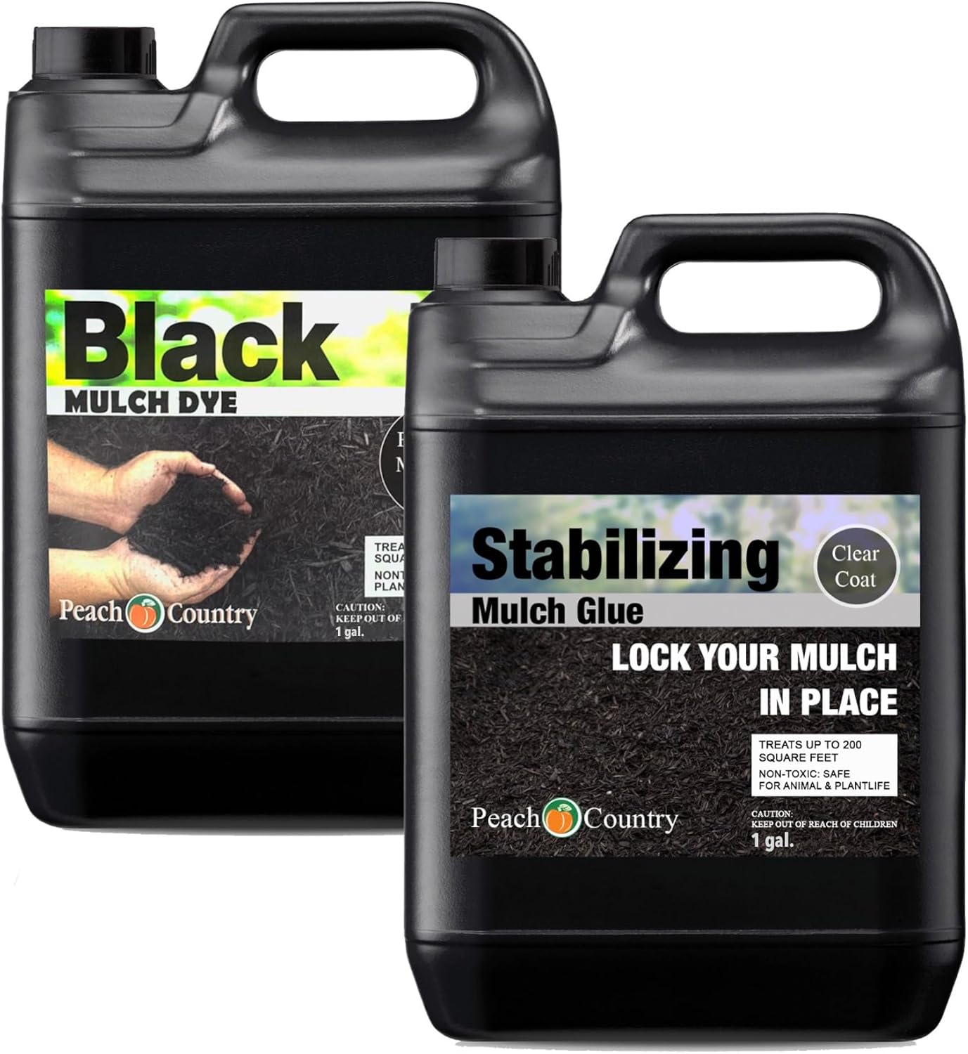 Midnight Black Mulch Dye Color Concentrate (1 Gallon, Black) and Stabilizing Mulch Glue Binder (1 Gallon)