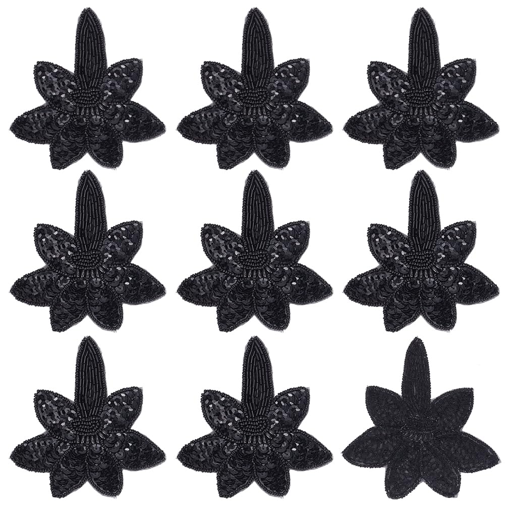 GORGECRAFT 10PCS Black Lace Flower Patch Sequin FLowers Patches Glitter Gauze Embroidery Ornaments Lace Sequins Sew on Patches Wedding Bridal Dress Embroidered Appliques for Sewing Craft Party