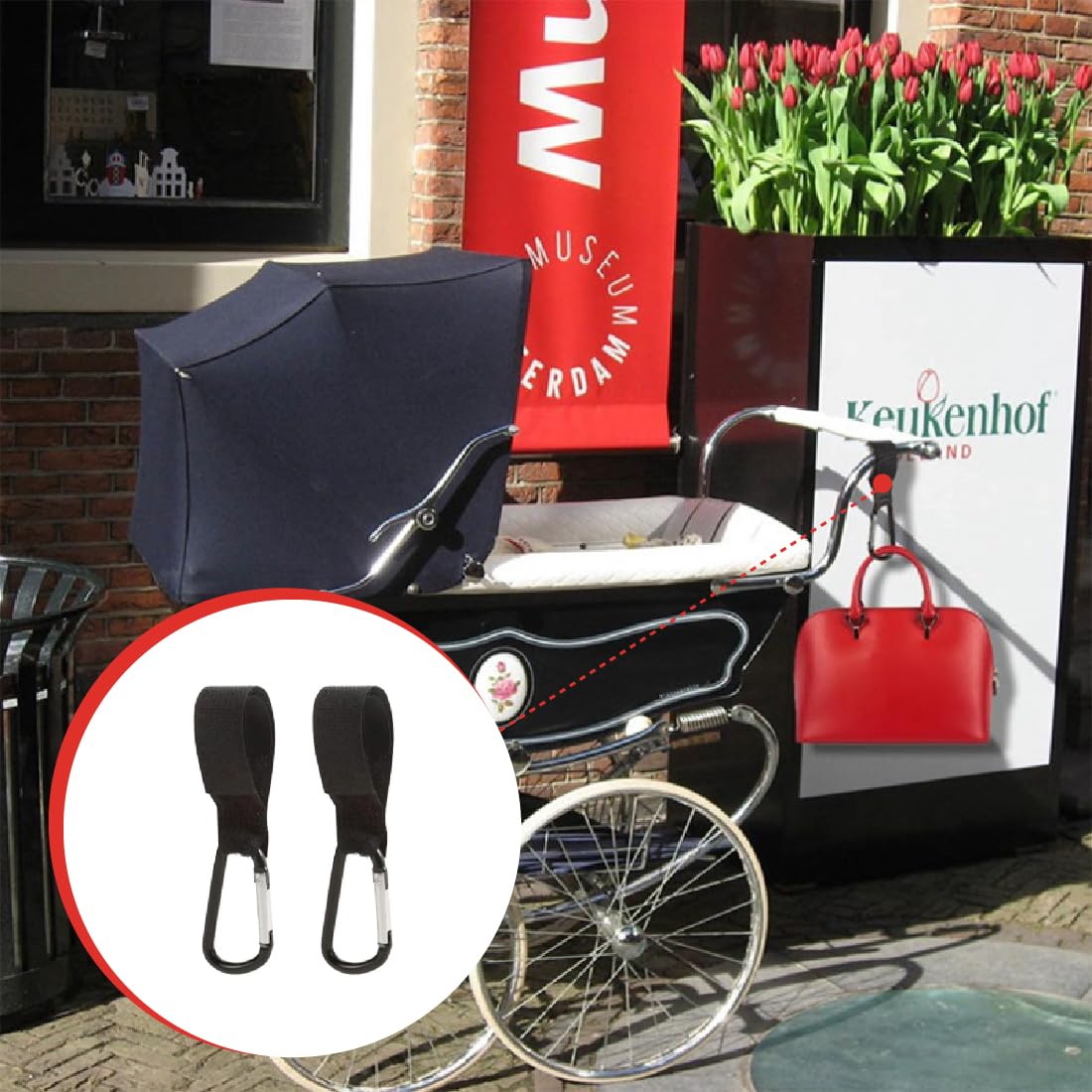 Crochets Poussette Edibaby - 2 Unités Cuir, Mousqueton 20kg, Ajustement Universel