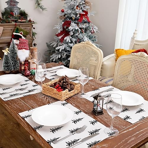 Miniatura 5 de ARKENY AP474-18 - Juego de 4 manteles individuales de Navidad de 12 x 18 pulgadas, árbol negro, Navidad, vacaciones, arpillera, granja, arpillera,