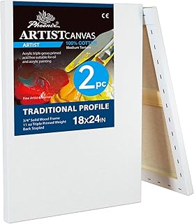 PHOENIX 18x24 Inch 2 Pack Artist Canvas - Large Stretched Canvases for Painting - 3/4 Inch Profile, 100% Cotton 11 Oz. Gesso Primed White Blank Professional Canvas Oil & Acrylic Paints