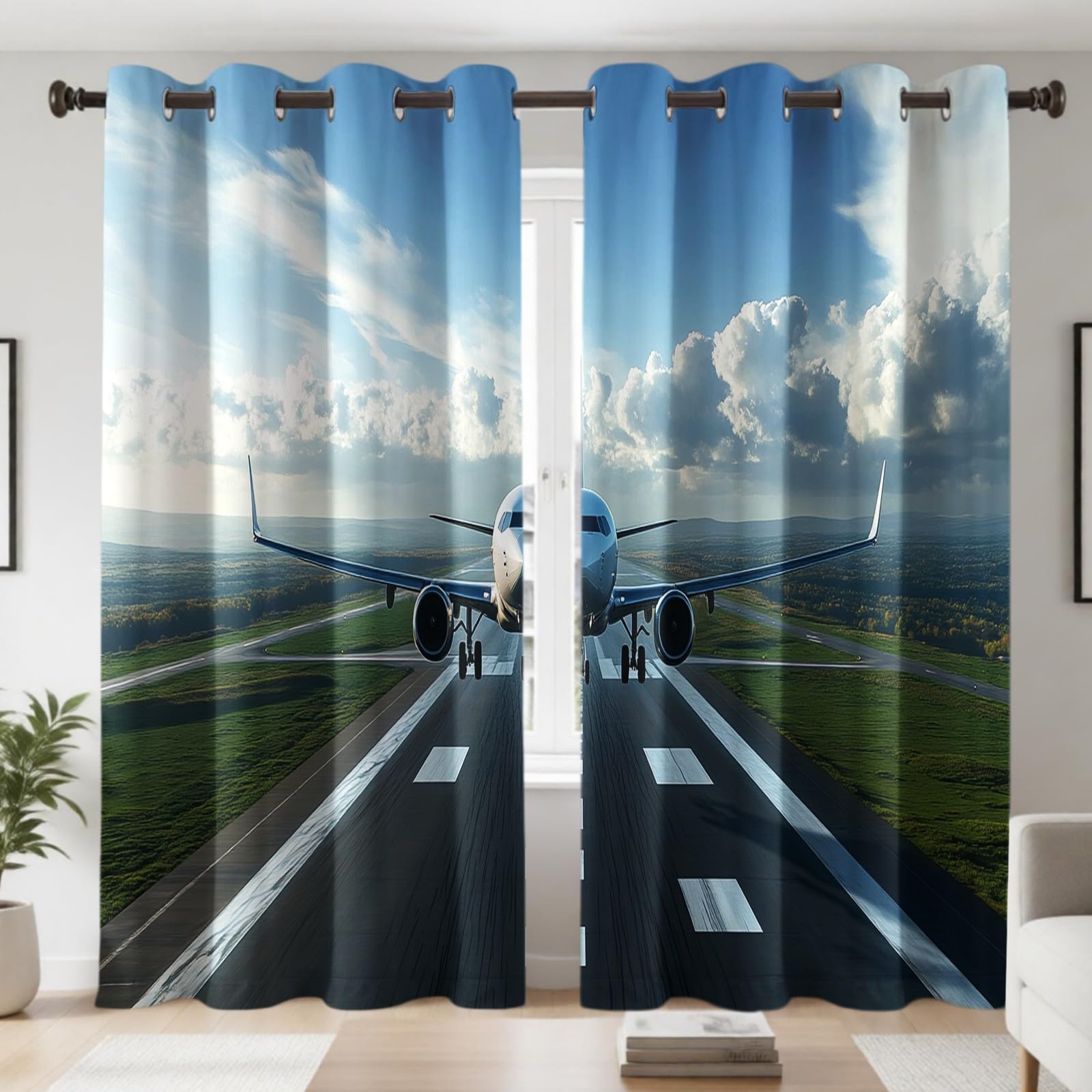 Rideaux Occultants Thermiques Lot de 2, Pelouse de Piste d'avion 132L X 210H cm Isolation Contre la Chaleur, pour Chambre et Salon