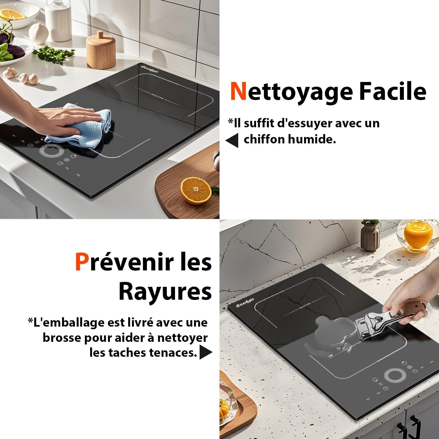 Plaque Induction 2 Feux avec Prise, Plaque à Induction Encastrable 29CM, Zone Flexible, Curseur Circulaire, Verrouillage de Sécurité, Minuterie, Cooksir Induktionskochfeld 2 Platten mit Stecker