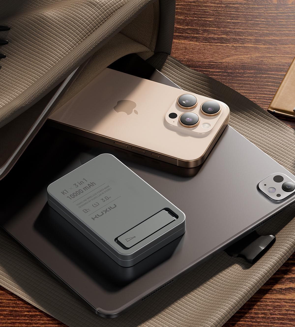 KU XIU Magnetic 3 in 1 Portable Charger Wireless Charging Station, 10000mAh Foldable Power Bank 15W Fast Charging, Travel Charger Battery Pack for iPhone 17/16/15/14/13/12, Apple Watch, AirPods, Gray