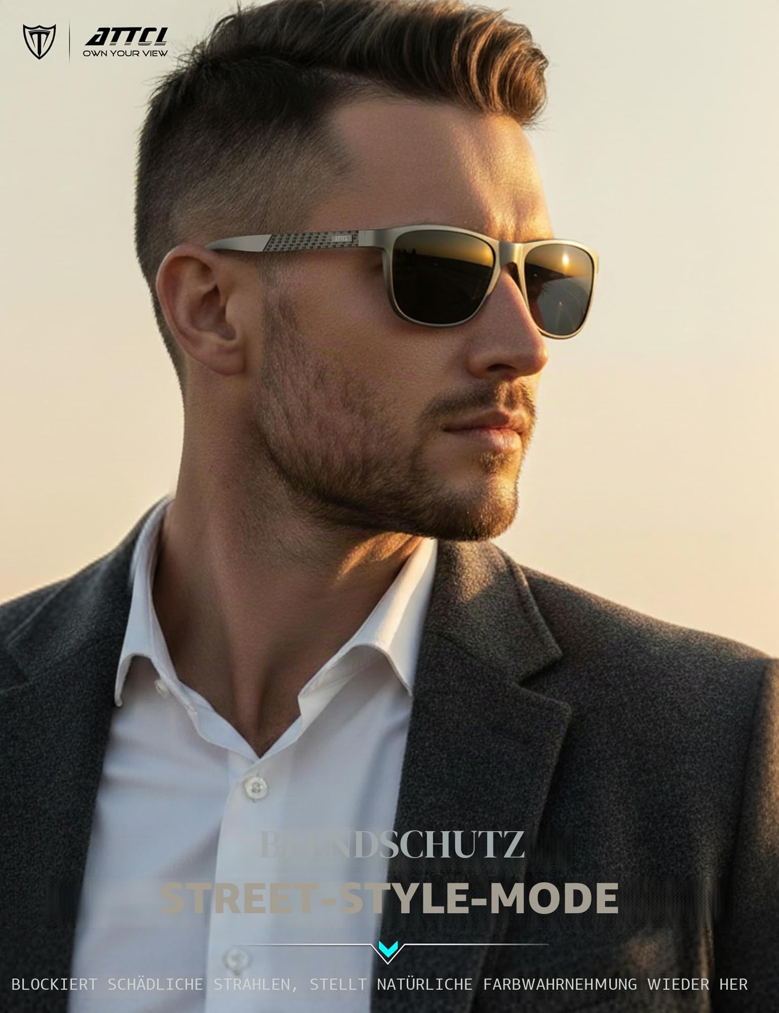 ATTCL Polarisierte Herren-Sonnenbrille: Schutz UV400, leicht, Rahmen aus AL-MG, verspiegelte Gläser, Fahren, Wandern, Reisen, M
