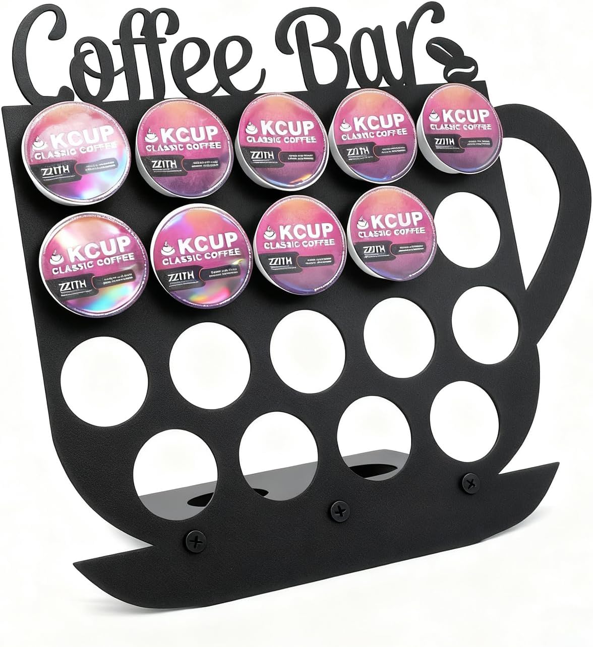 Metal K Cups Coffee Pod Holder, 19 Pods Holder Display,Coffee Bar Organizer for Home ,Kitchen,Office or Workspace, Black frosted Capsule Storage | Stylish Lettering Decor (Coffee Bar)