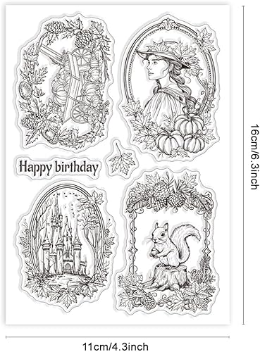 Miniatura 10 de GLOBLELAND Sellos transparentes de silicona para manualidades, álbumes de recortes, hojas de calabaza, sellos transparentes para tarjetas, álbumes