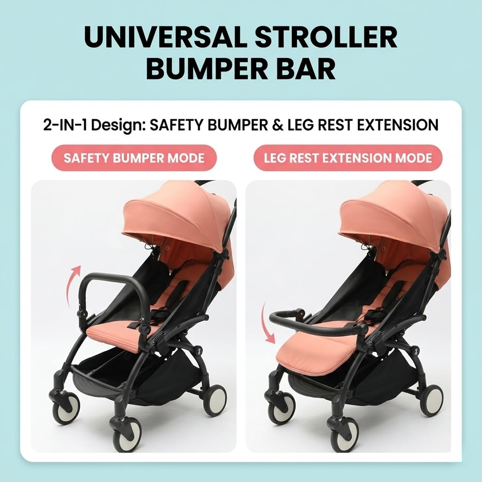 Barra de protección para cochecito, 2 en 1, parachoques de cochecito, se puede utilizar como asa media o delantera, barra transversal compatible con Babyzen YoYo 2 y Yoyo+, PU + hierro